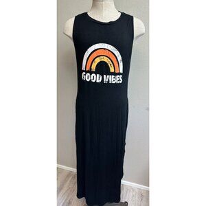 Good Vibes XL Black Sleeveless T-shirt Pullover Maxi Dress with Pockets